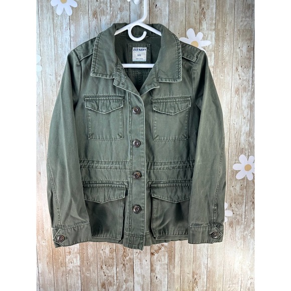 Old Navy‎ Utility Jacket Womens SP Olive Green Military Button Up Cotton Pockets - Picture 1 of 6